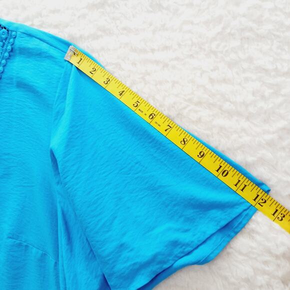 Blouse Size 3X Blue Lace Insert Cruise Going-Out Top Resortwear Vacation Whimsy - Picture 12 of 15